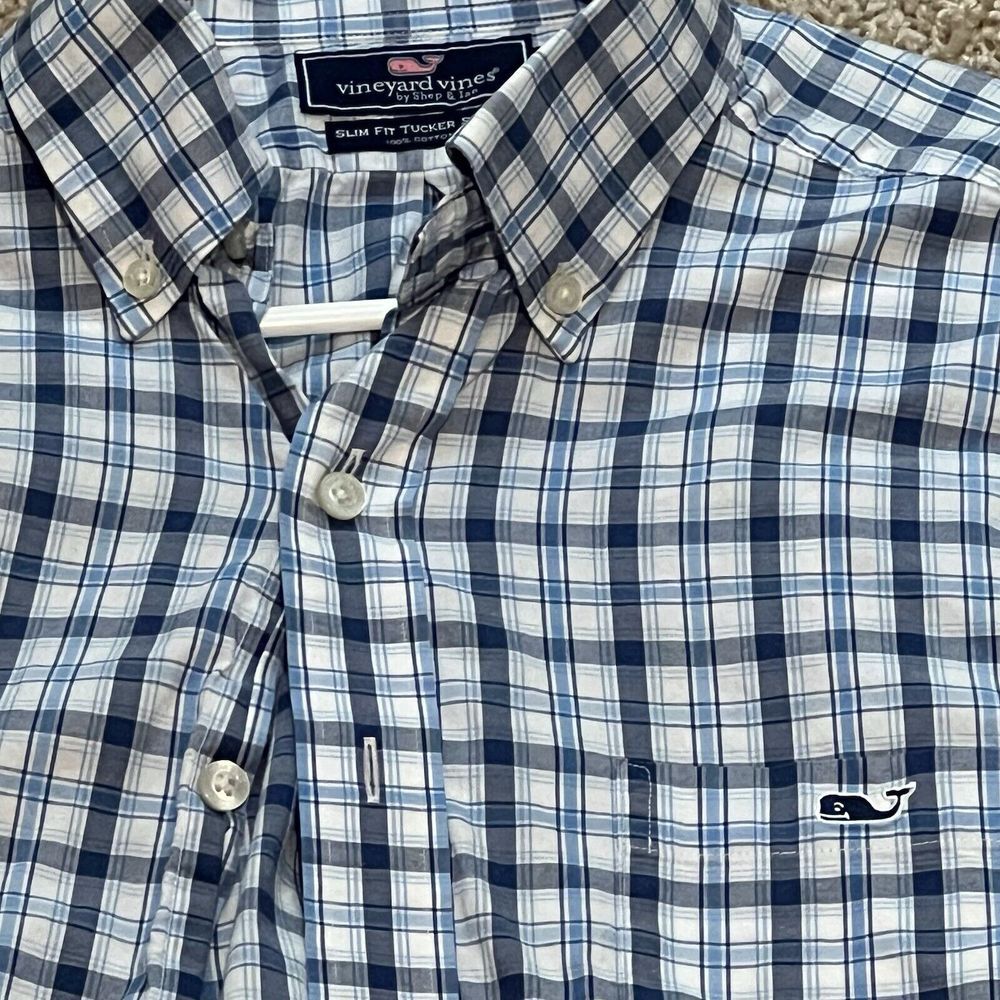 Vineyard Vines by Shep & Ian Plaid Blue Slim Fit Tucker Shirt Men's Medium